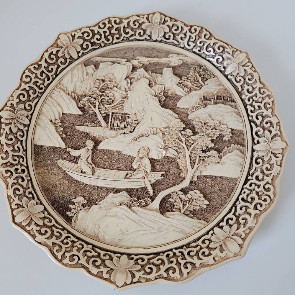 Vintage ivory dynasty plate carved